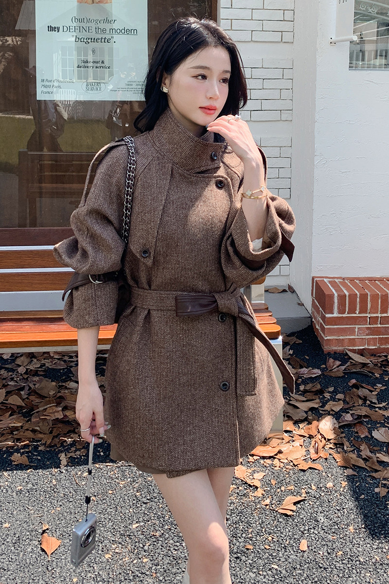 韩版复古美拉德风气质呢子大衣女2025秋冬季新款收腰显瘦毛呢外套,女装毛呢外套,2C206