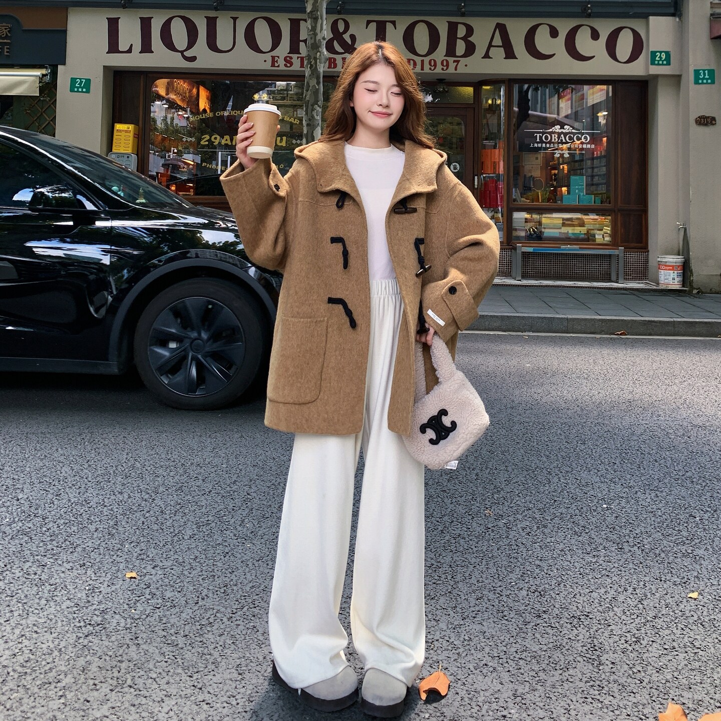 巨好看连帽牛角扣双面呢羊毛外套女秋冬2025新款学院风呢大衣超火,女装毛呢外套,2D145
