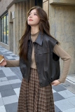 美式复古皮衣马甲女2025秋季新款高级感时尚百搭小个子短款外套潮，女装皮衣，2C215