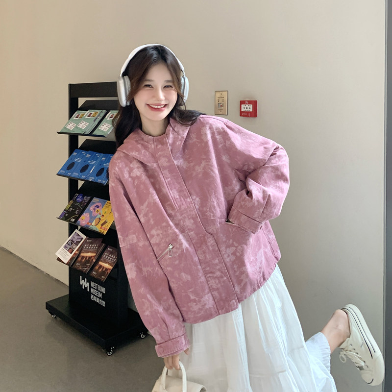 bao款现货2025新款秋装扎染粉休闲风衣外套266-p140-k205,女装短外套,2C266