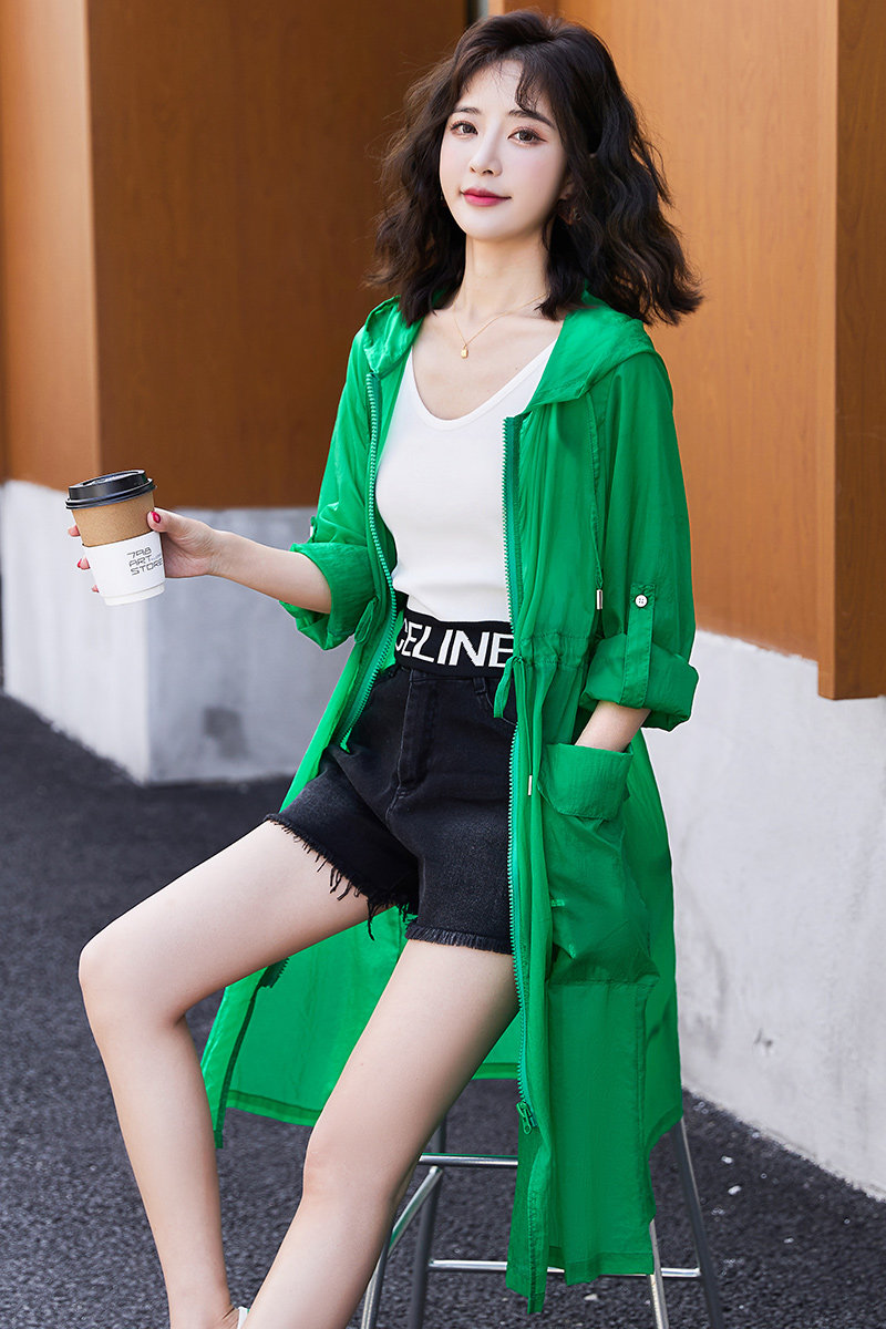 长袖长款2025年夏季薄款女装女士精品时尚防晒服锦纶,女装防晒衣,2C290
