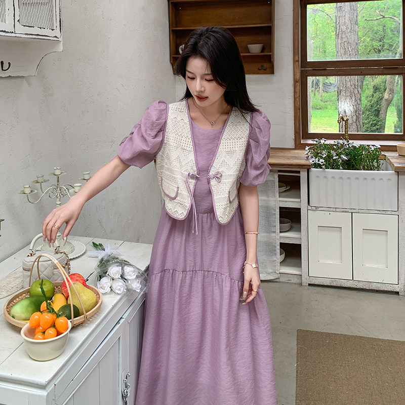 2025年夏装新款马甲紫色连衣裙假两件套2C133-990-P135-K188,女装连衣裙,2C133
