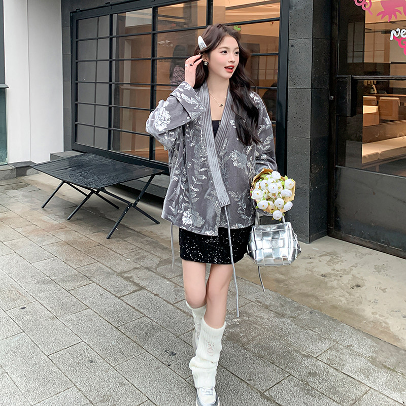 新中式国风印花外套女2025春季新款高级感复古慵懒休闲短款上衣潮,女装短外套,2C029