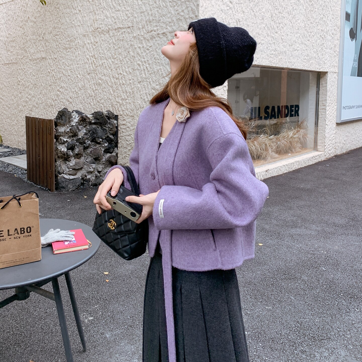 立体玫瑰花小围巾双面羊毛呢外套2B115-8631P195K278,女装羊绒大衣,2B115