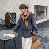 减龄围脖保暖深灰色西装毛呢外套女秋冬2025新款小个子巨好看西服，女装毛呢外套，2C177