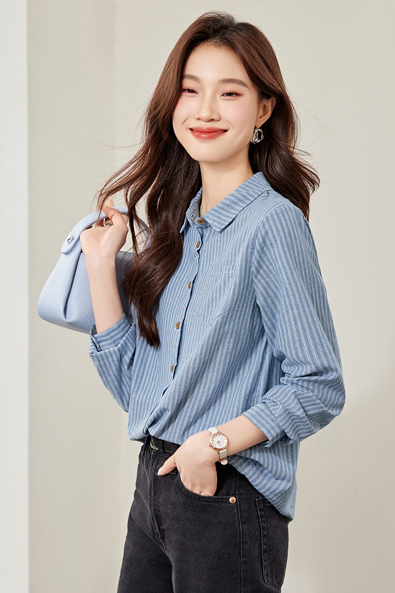 2025条纹衬衫女长袖,女装衬衫,锦绣伊人
