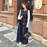 设计感时尚休闲韩版牛仔套装女春秋显瘦背心T恤阔腿裤三件套，女装套装/套裙，2C166