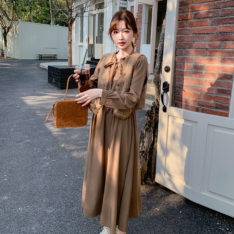 马甲小香风套装女2025新款秋季小个子两件套轻熟风高级感连衣裙图片