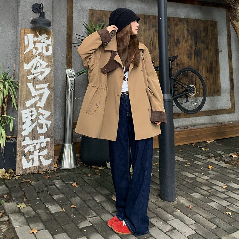 复古英伦风撞色短风衣女2025春秋季新款韩版宽松收腰显瘦夹克外套图片
