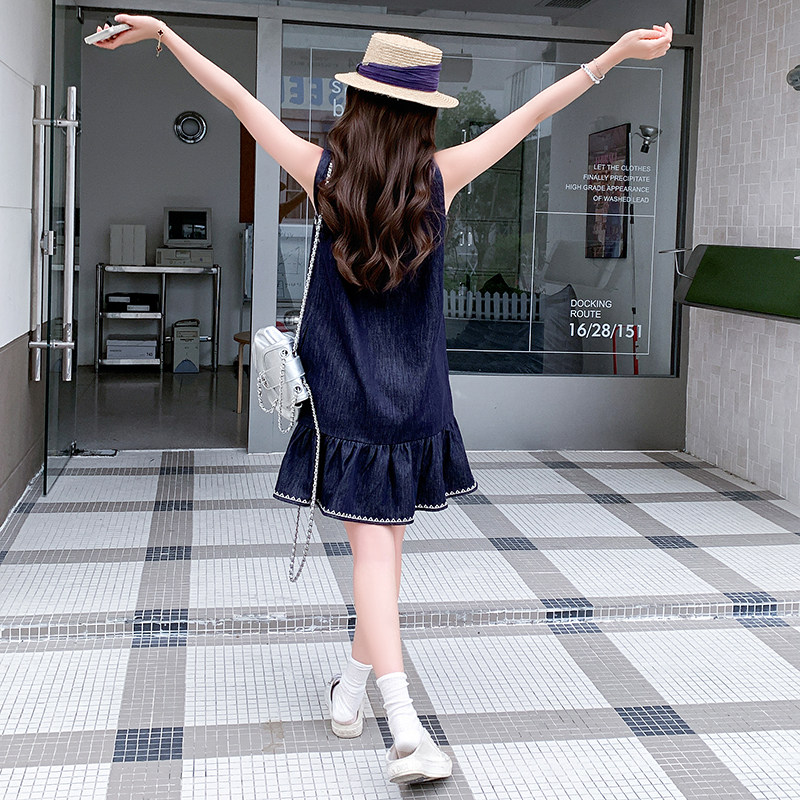 现货2026新款夏季牛仔刺绣背心裙牛仔鱼尾裙2551-P135控198,女装连衣裙,2D009