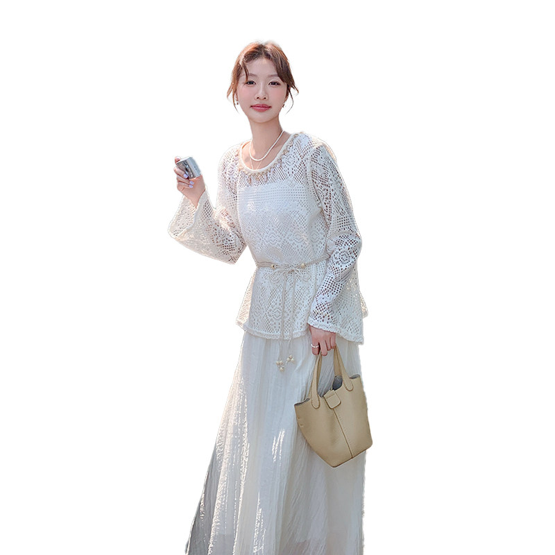 【新品】镂空针织罩衫半身裙两件套配裹胸531-P140-K198,女装连衣裙,2C126