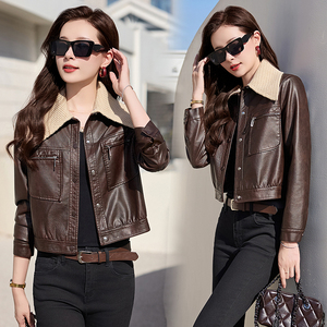 【现货】春装新品皮衣外套女时髦显瘦皮夹克2510-1C115-P120-K198图片