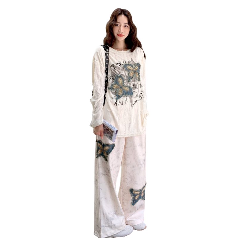 INS风松弛感氛围感时尚套装套装冬季提花圆领时尚春秋长袖休闲,女装套装/套裙,2C087