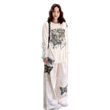 INS风松弛感氛围感时尚套装套装冬季提花圆领时尚春秋长袖休闲，女装套装/套裙，2C087