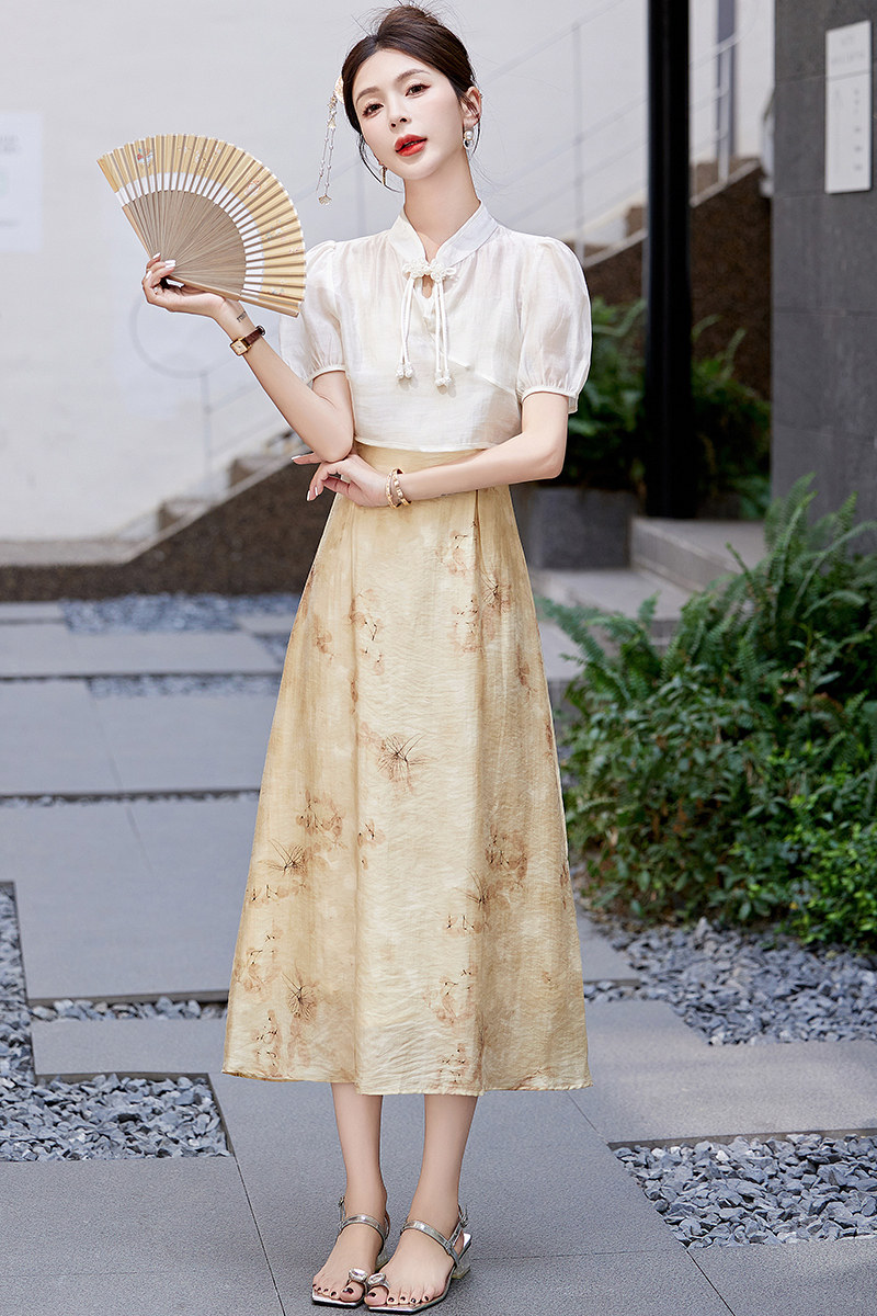 2025夏季新中式两件套印花连衣裙RF2C290-5831#-P130-K199,女装连衣裙,2C290
