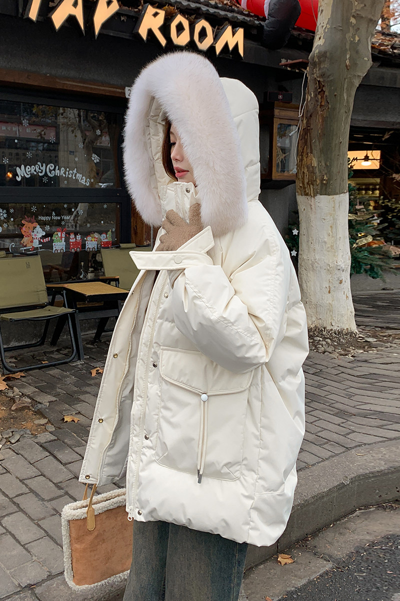 新款红色大毛领羽绒服女2025冬季新款韩系小个子洋气连帽外套,女装羽绒服,2C177