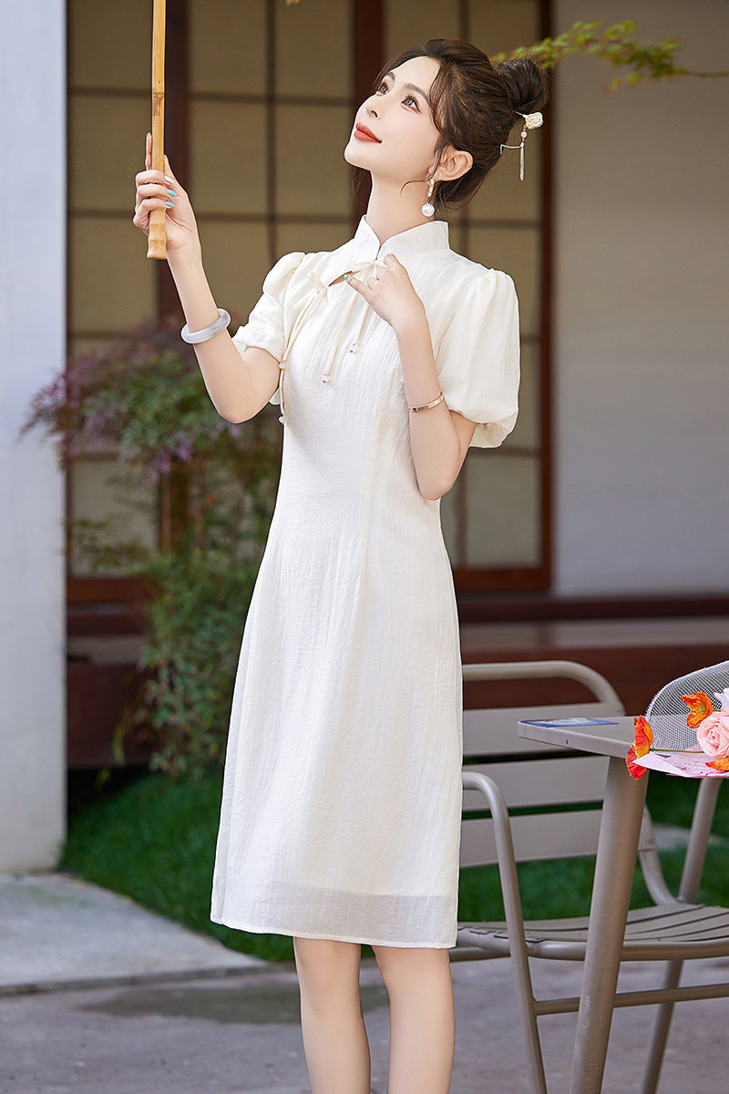 吾爱衣2409款素色连衣裙女小个子收腰遮肉改良旗袍裙子,女装连衣裙,吾爱衣