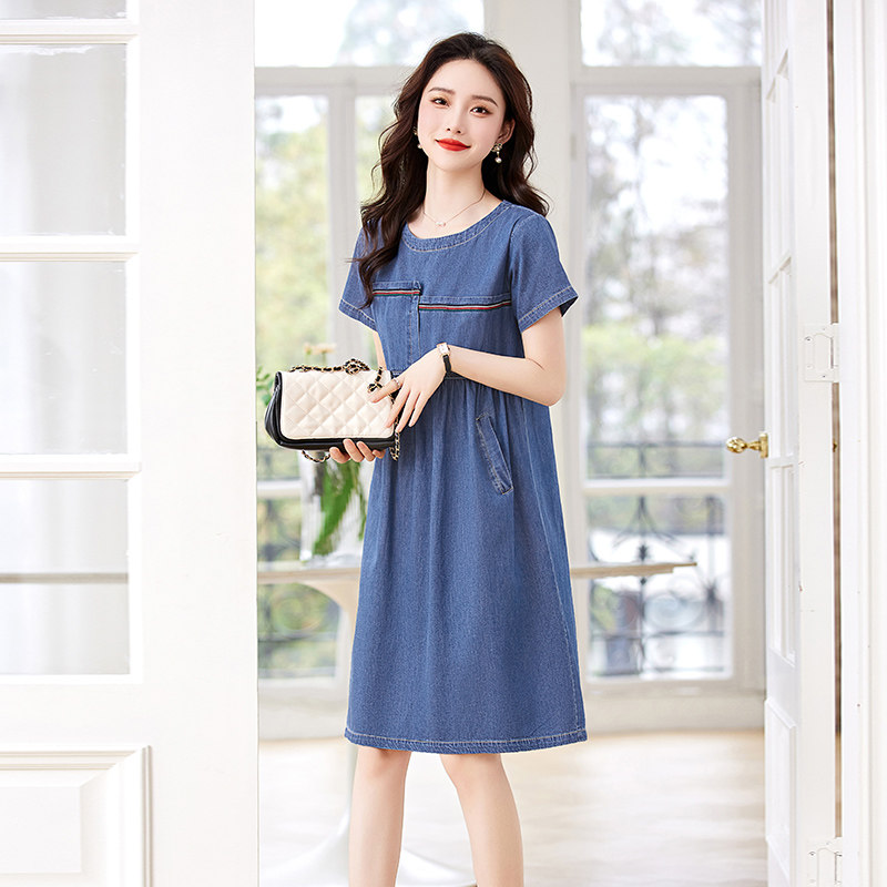 薄款牛仔连衣裙女夏季2025年新款宽松短袖裙子，女装连衣裙，新感觉,女装连衣裙,新感觉