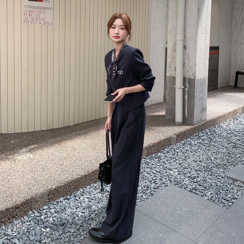 韩系撞色小西装阔腿裤套装女秋季2025新款时尚气质ootd穿搭一整套,女装套装/套裙,2C203