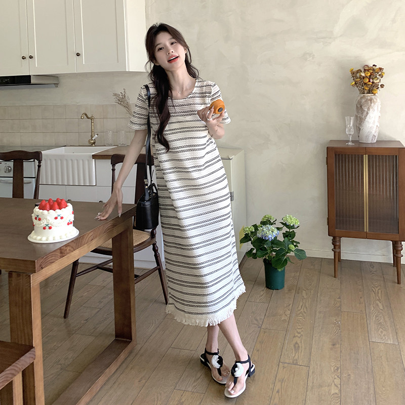 新品两件套条纹连衣裙2C195-9258-P115控168,女装连衣裙,2C196