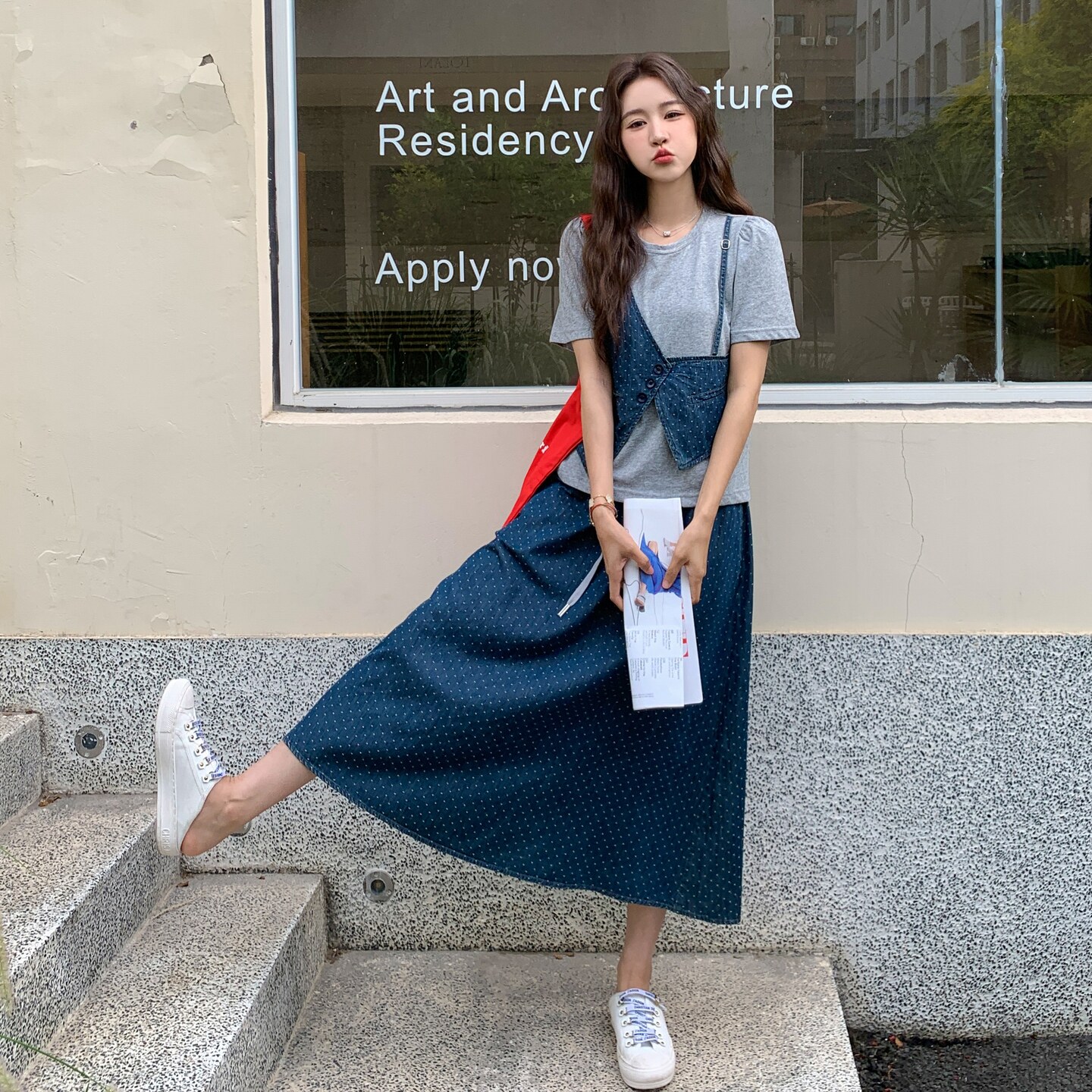 韩系慵懒风休闲套装女2025夏季新款时尚气质显瘦短袖上衣半身裙,女装套装/套裙,2C323