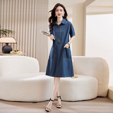 休闲牛仔连衣裙女夏季2024新款宽松显瘦气质百搭短袖薄款衬衫裙子，女装连衣裙，新感觉