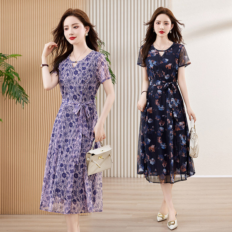 【新品】吾爱衣2419款雪纺连衣裙女夏季气质收腰百搭碎花裙,女装连衣裙,吾爱衣
