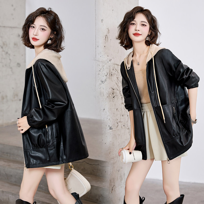 吾爱衣8602款可拆卸帽皮衣外套女时尚显瘦百搭减龄机车服外套,女装皮衣,吾爱衣
