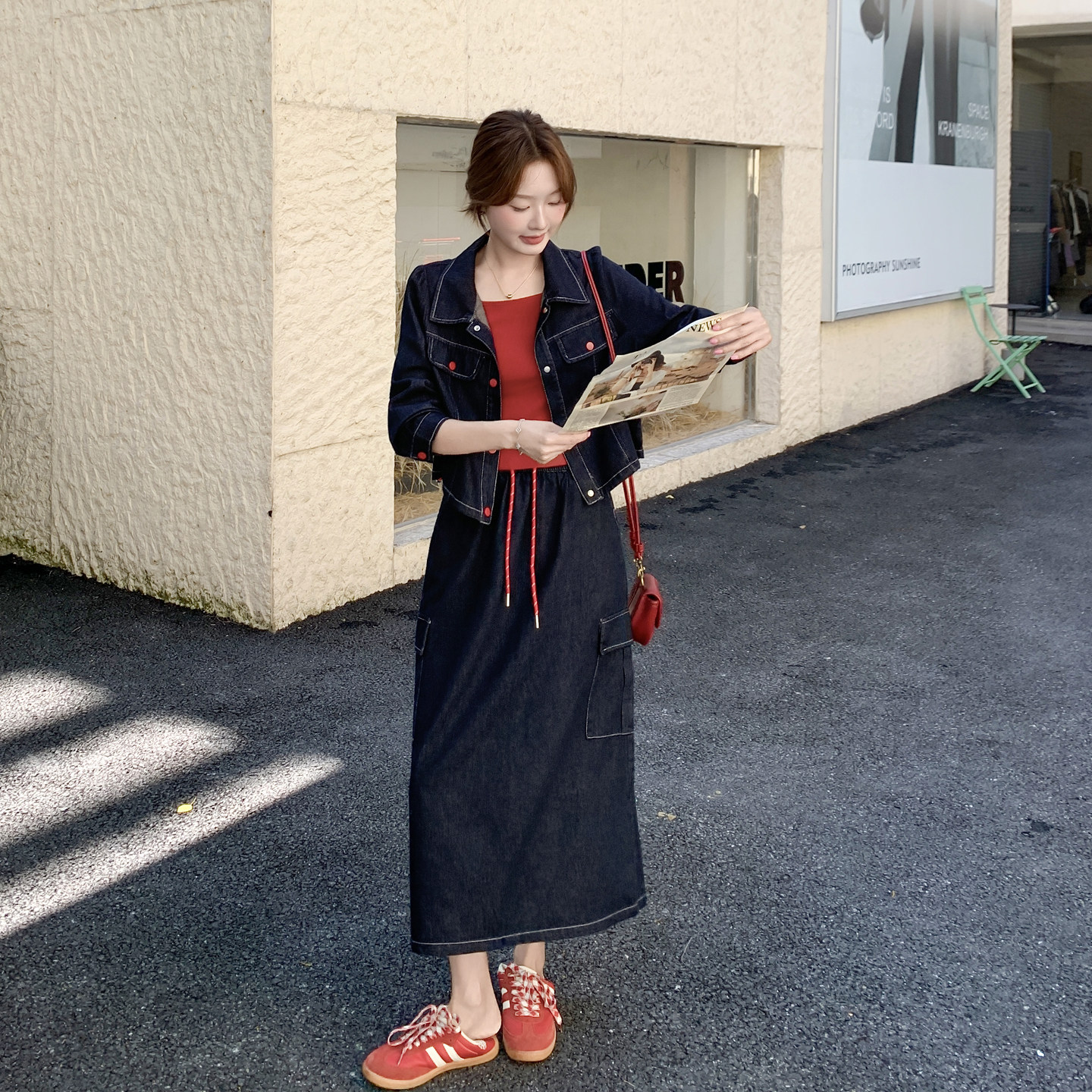 档口现货2025春秋女装新款蕾丝牛仔两件套连衣裙p170-k258,女装套装/套裙,2C266