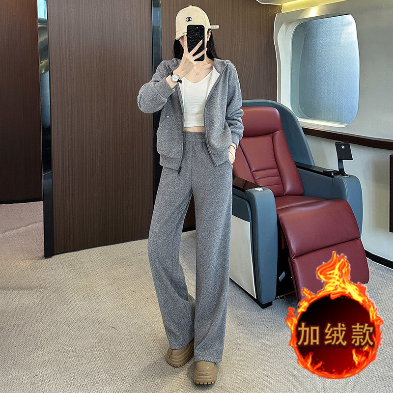 女秋冬开衫连帽卫衣时尚阔腿裤两件套,女装套装/套裙,2C310