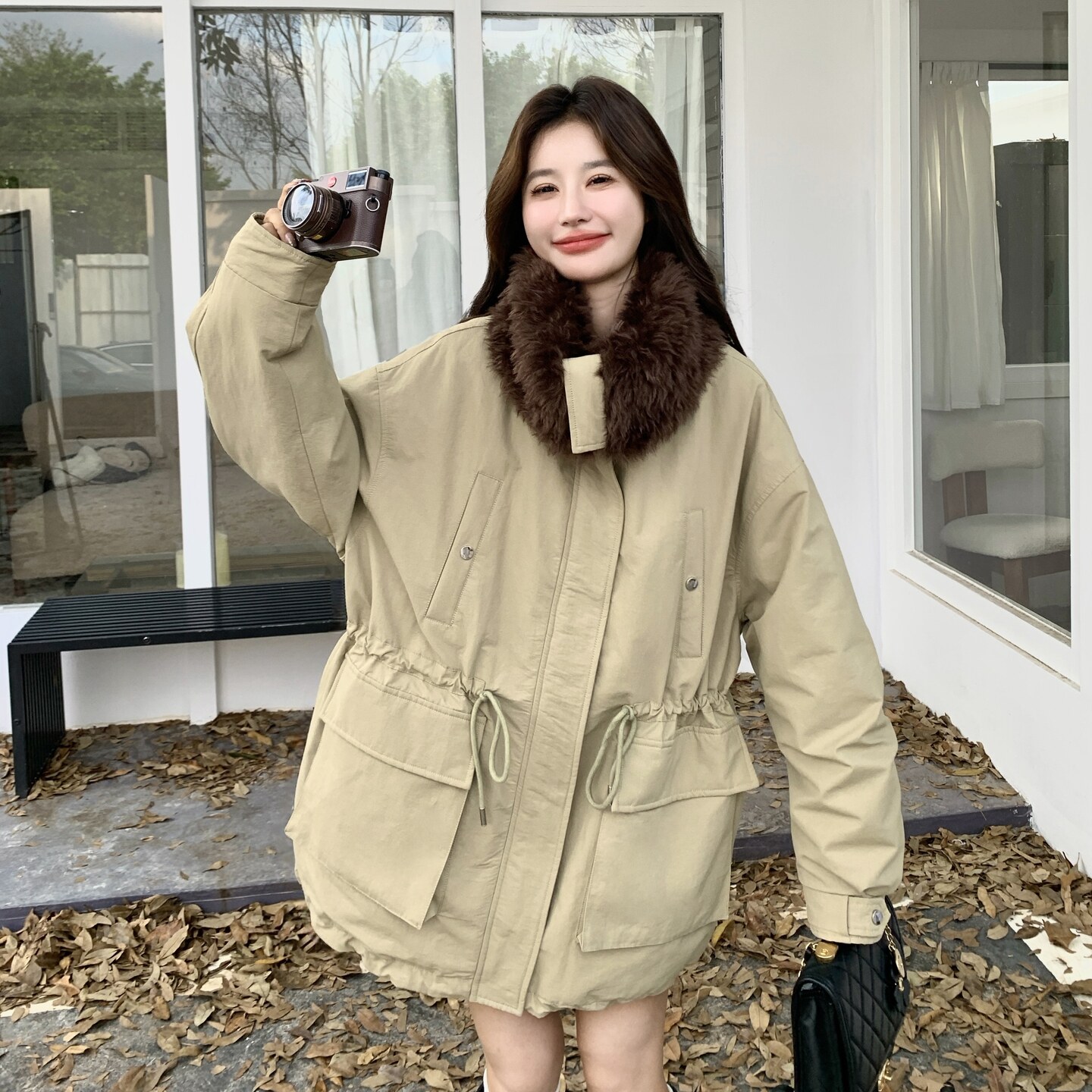 (90绒)工装风中长款派克服女冬季收腰加厚羽绒服外套6601P295K458,女装羽绒服,2C166