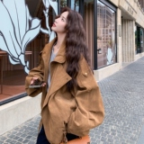 美拉德复古驼色麂皮绒外套女2026秋季慵懒风宽松机车炸街夹克上衣，女装短外套，2C159
