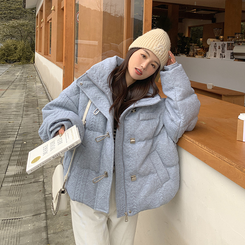 灰色面包服加厚保暖女设计感90白鸭绒宽松厚外套2263P305控458图片