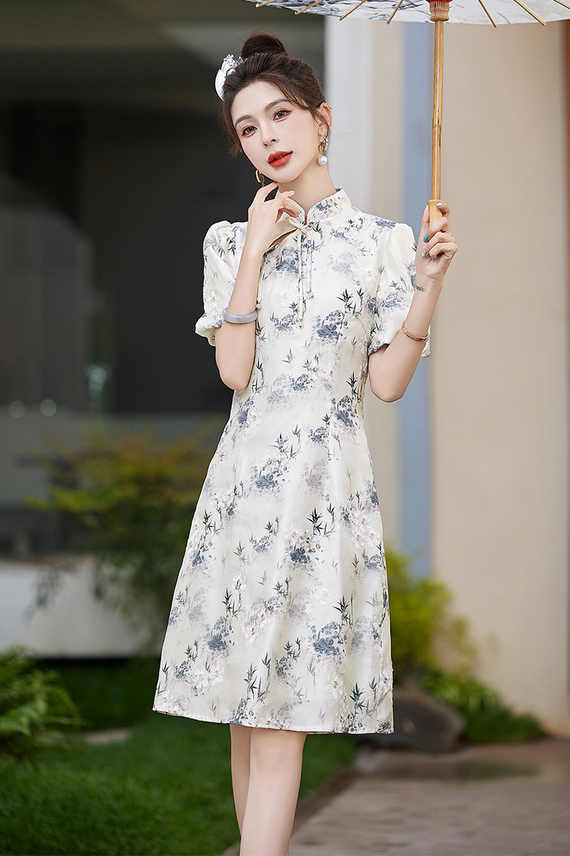 吾爱衣2407款碎花连衣裙女新中式改良旗袍洋气遮肉裙子,女装连衣裙,吾爱衣