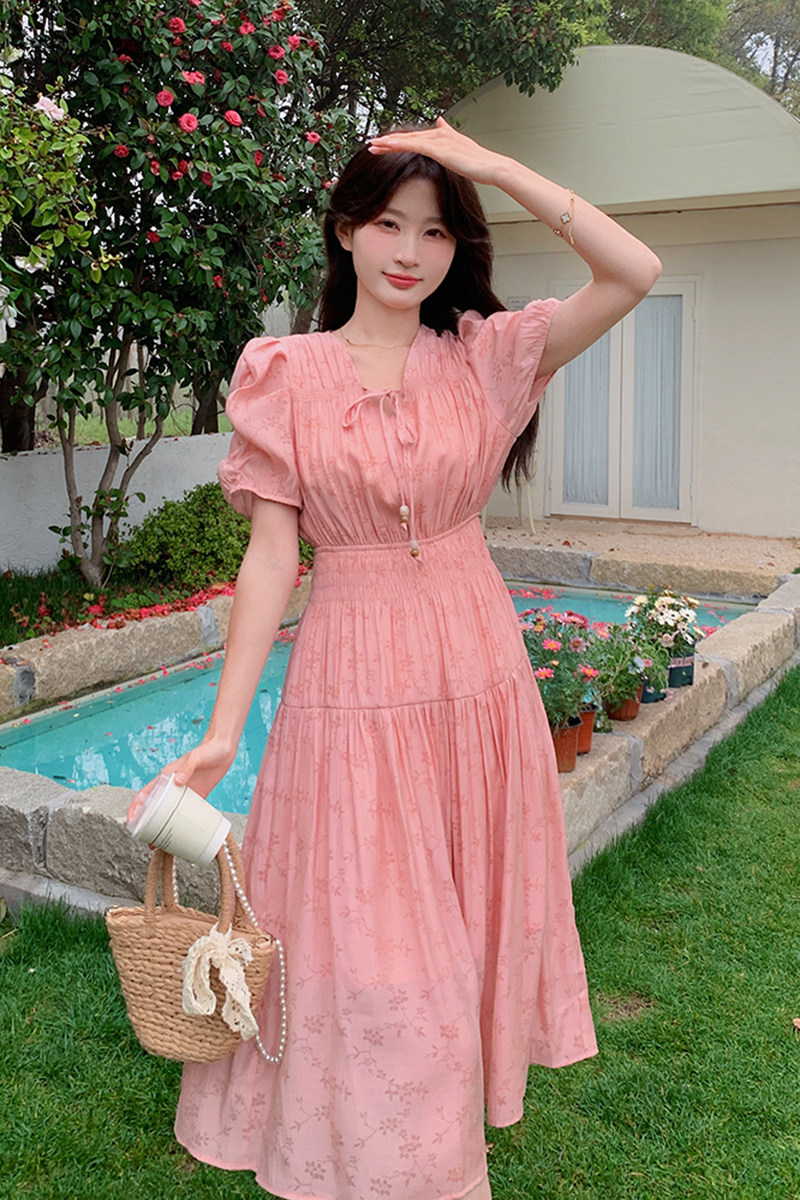 现货法式高级感温柔风泡泡袖收腰显瘦连衣裙2920P115K168,女装连衣裙,2C029