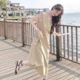 法式慵懒风海边度假高级感连衣裙女2025年夏季新款无袖宽松背心裙，女装连衣裙，2C215