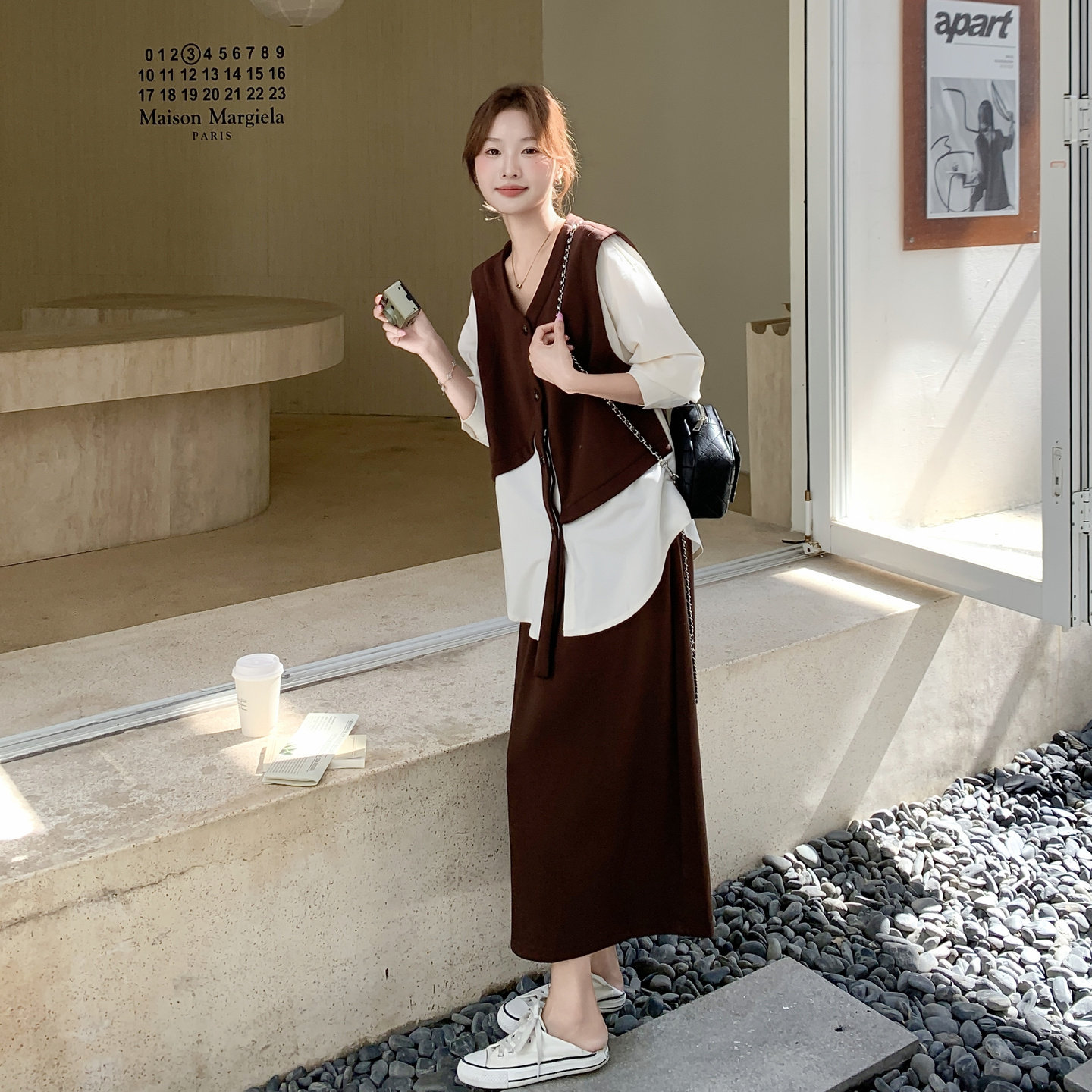 盐系穿搭独特松弛感假两件上衣套装裙女秋季2025新款半身裙两件套图片