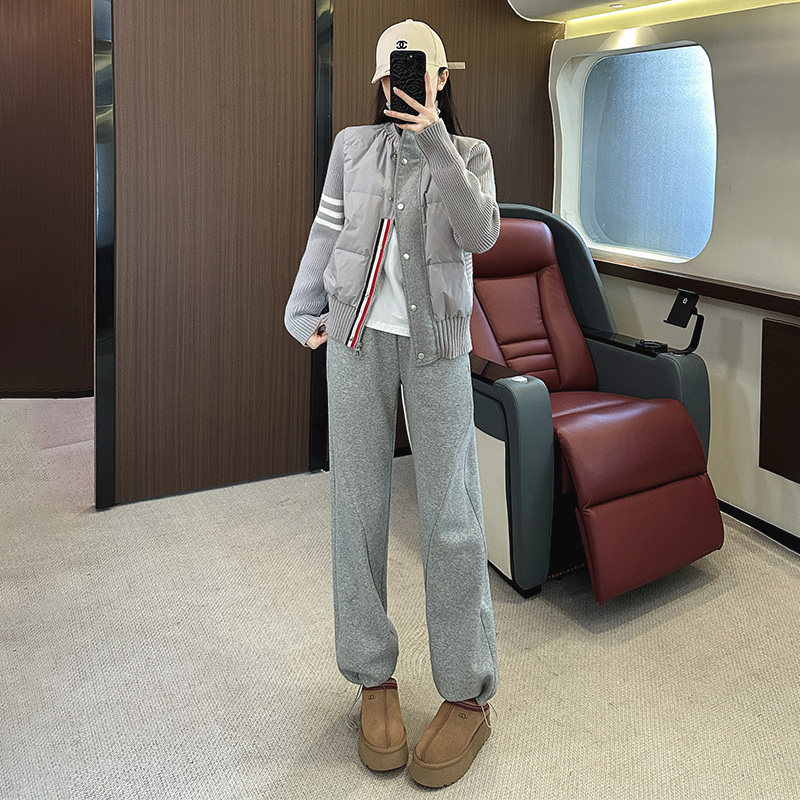 学院风女秋冬季新款短款针织拼接外套,女装棉衣/棉服,2C310