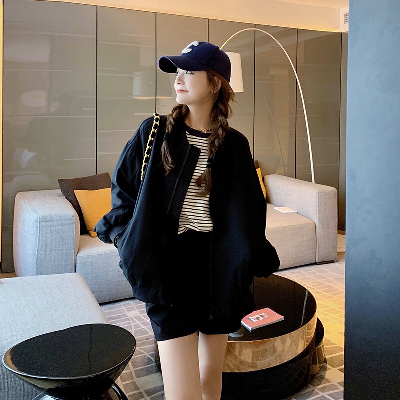 黑色棒球服外套女2025春季新款韩版高级感小个子百搭休闲夹克上衣,女装短外套,2D043