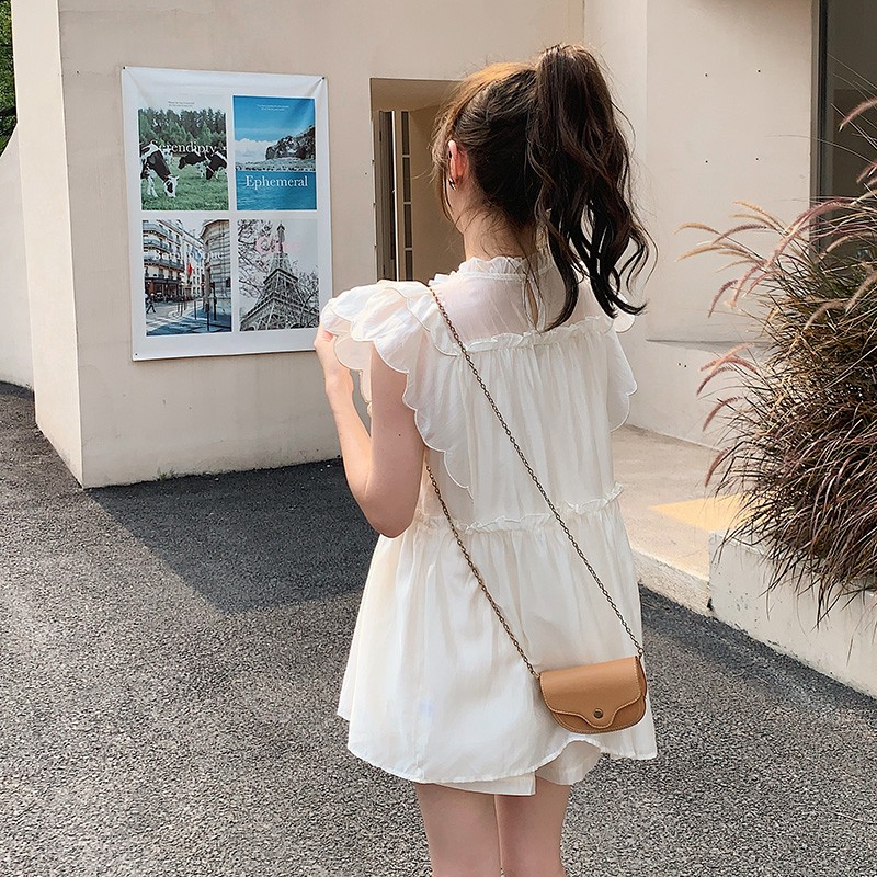 甜美法式飞飞袖短裤两件套女夏季网红炸街爆款小个子减龄天丝套装,女装套装/套裙,2C029