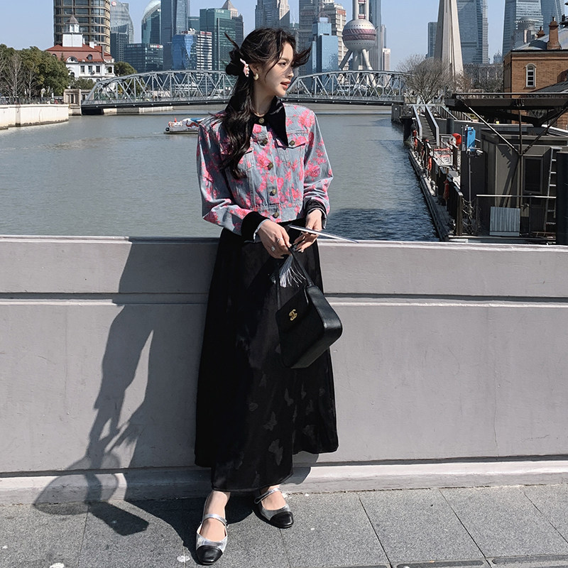 2025新款春季复古印花牛仔短外套,女装短外套,2C222