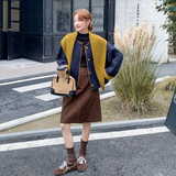 针织围巾撞色圆领菱格棉服女2025冬季新款超火流行小个子轻薄外套，女装棉衣/棉服，2C323