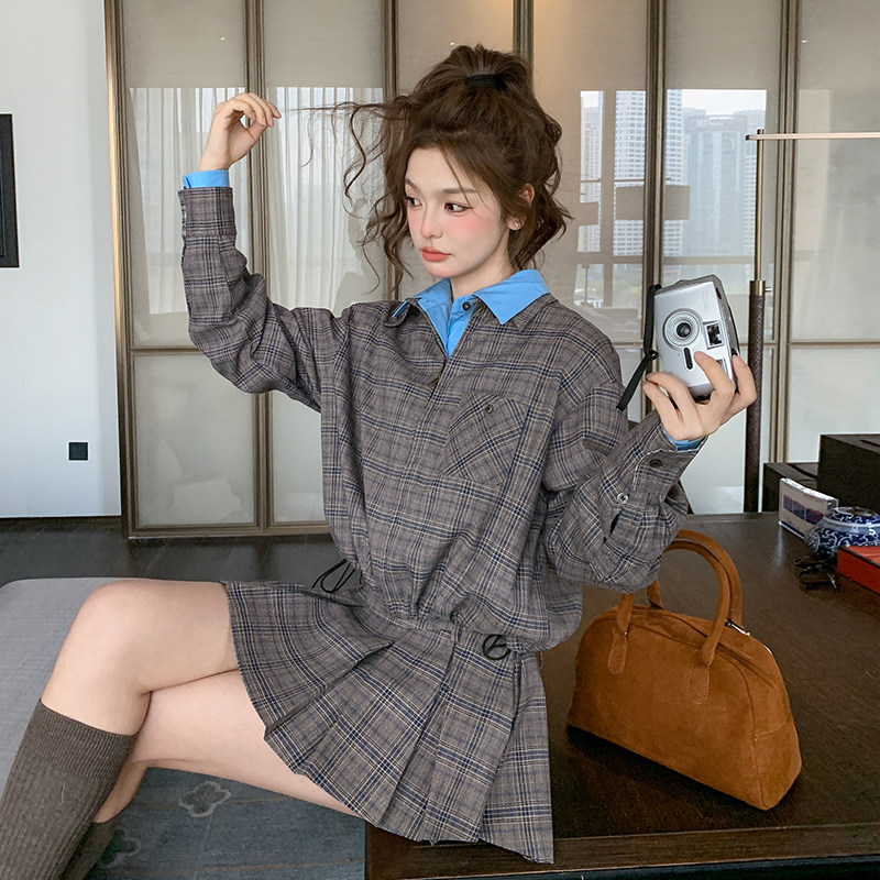 时尚复古格子套装裙女2025春季新款炸街甜酷小个子减龄短裙两件套,女装套装/套裙,2C016