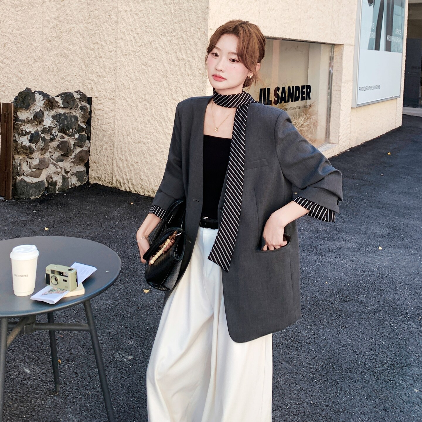 灰色韩系高级感西装外套女2025秋季新款气质通勤显瘦百搭小西服,女装西装,2C325