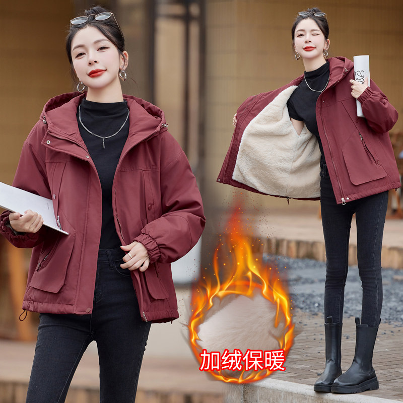 加绒派克服2025年时尚百搭小个子加厚外套保暖纯色韩版女人味上衣图片