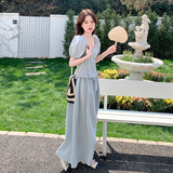 高级感小众蓝色套装裙女2025年夏季韩系显瘦上衣半身裙减龄两件套，女装套装/套裙，2C212