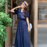 甜美显瘦海军领上衣半身裙套装女2025年夏季新款小个子时髦两件套，女装套装/套裙，2C212