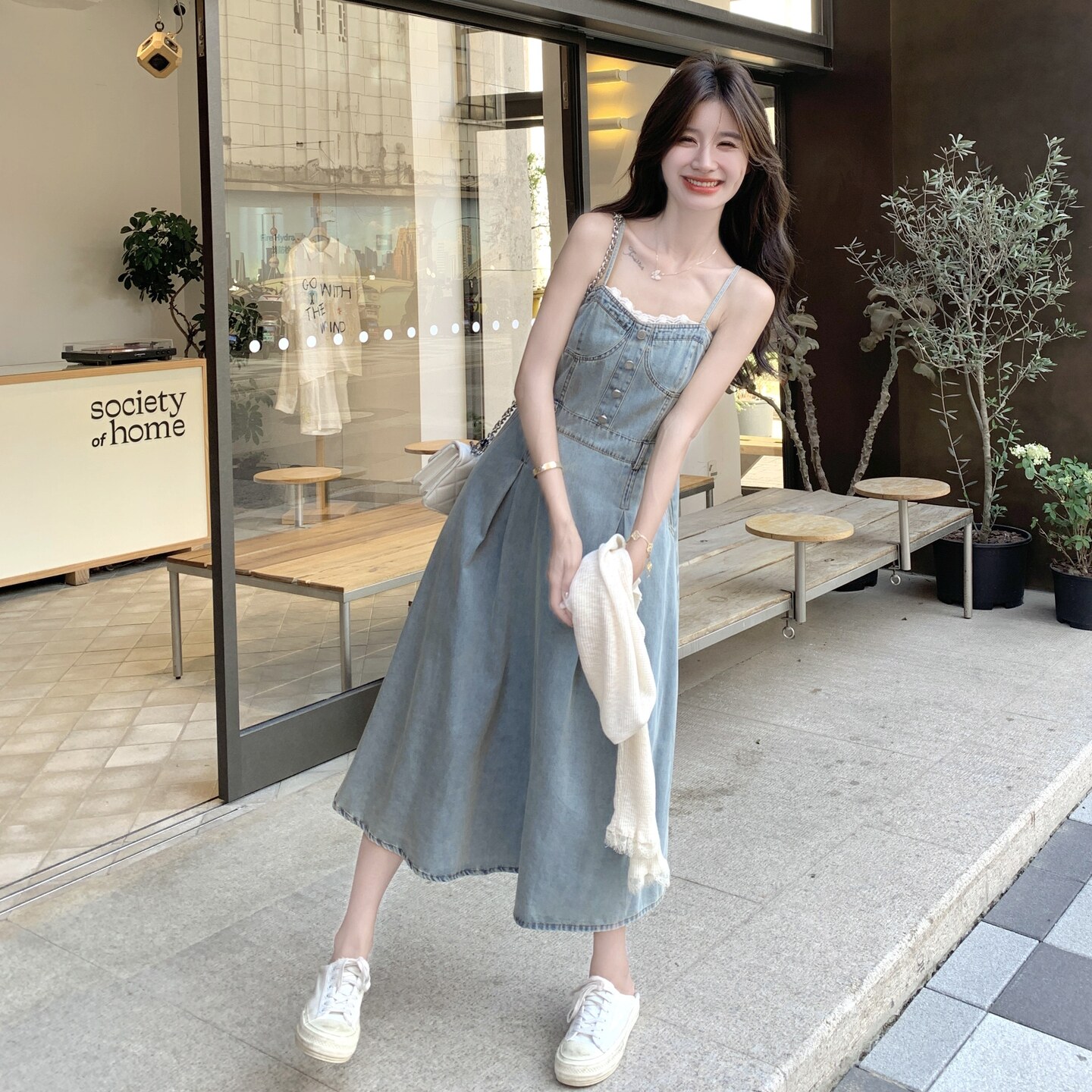 牛仔连衣裙套装女2025秋季新款法式复古开衫上衣显瘦吊带裙两件套,女装套装/套裙,2C218