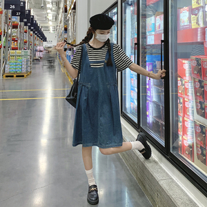 蓝色小个子时尚减龄假两件连衣裙女2023夏新款法式温柔风显瘦裙子图片