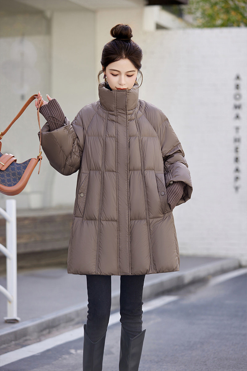 中长款羽绒服女2024冬季新款大牌高端时尚洋气妈妈气质立领厚外套,女装大码女装,维一诺（1D095）
